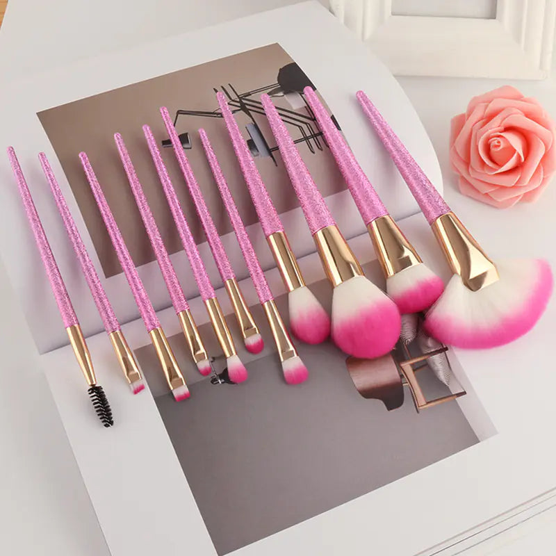 11-Piece 3D Makeup Brush Set with Flowing Sand Design