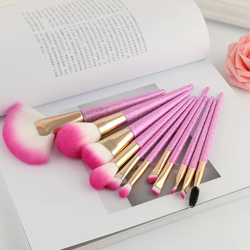 11-Piece 3D Makeup Brush Set with Flowing Sand Design
